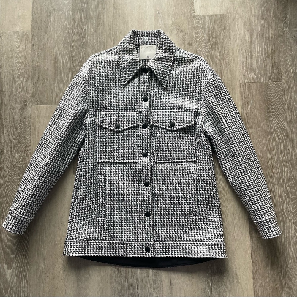 Tibi Woven Houndstooth Black White Coated Jacket Pointed Collar Sample